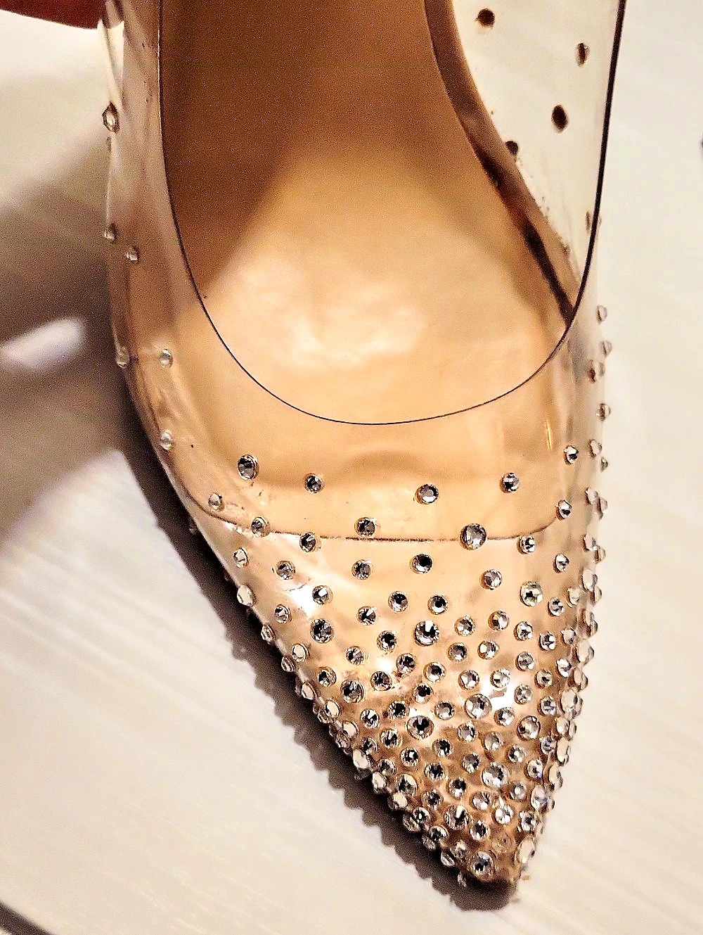 Fabulicious Rhinestone Pointed-Toe Heels in Cream - Picture 2 of 5